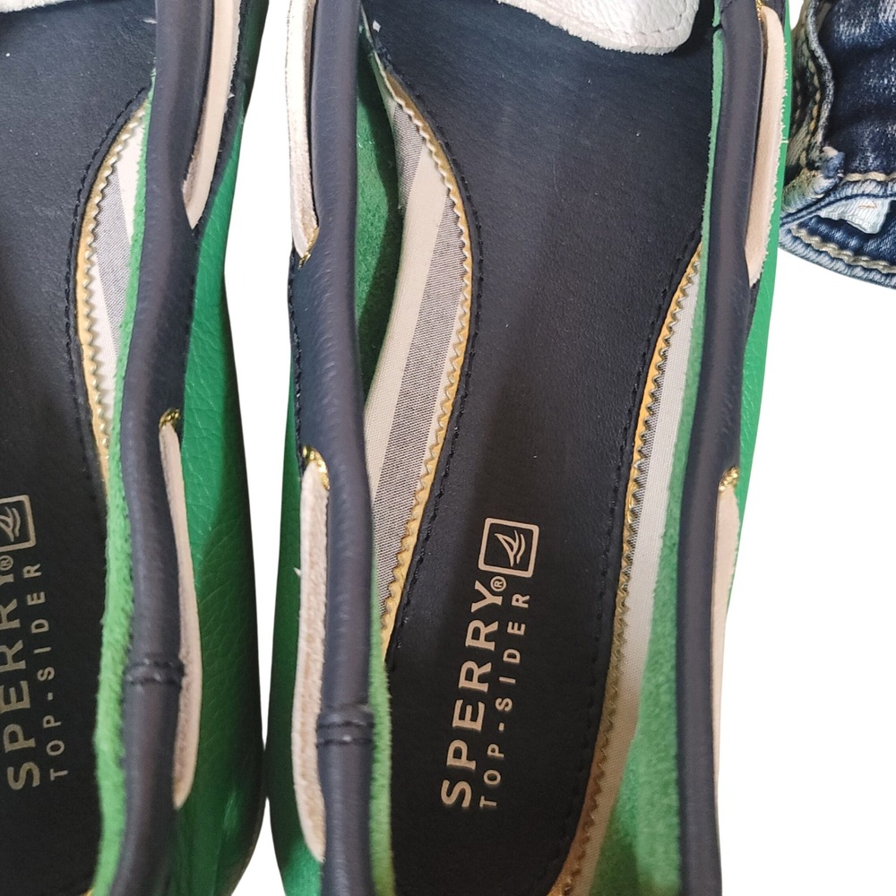Sperry Top-Sider Womens Green Navy White Leather Boat Shoes Loafers Size 8.5M - Picture 6 of 7